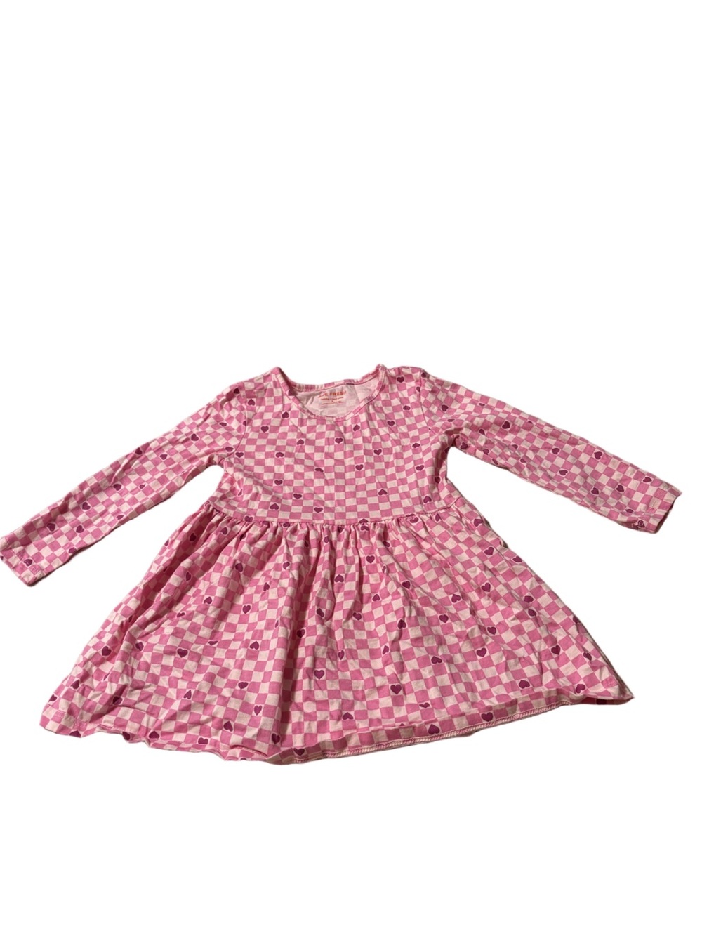 Joe Fresh Pink Heart Print Plaid Long Sleeve Dress Size 3T